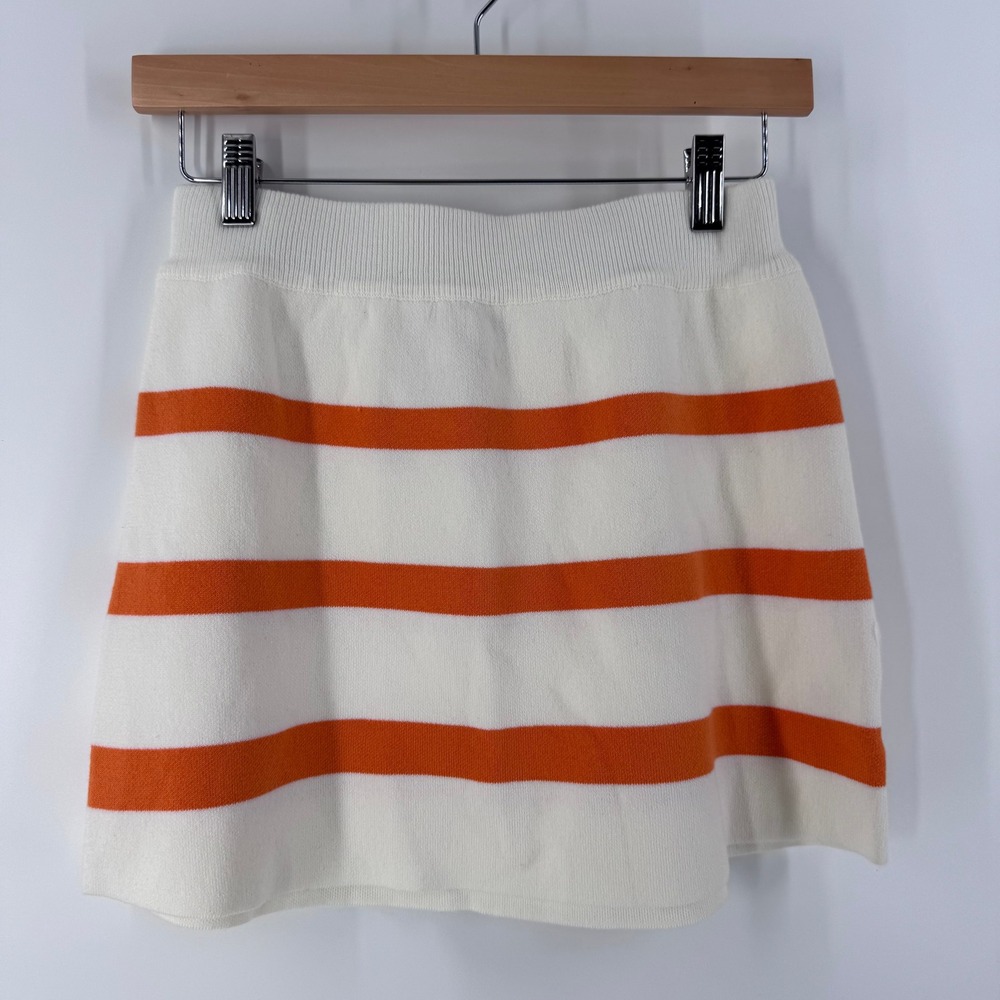 Queen of Sparkles Mini Skirt Womens XS White Orange Striped Knit Game Day Preppy